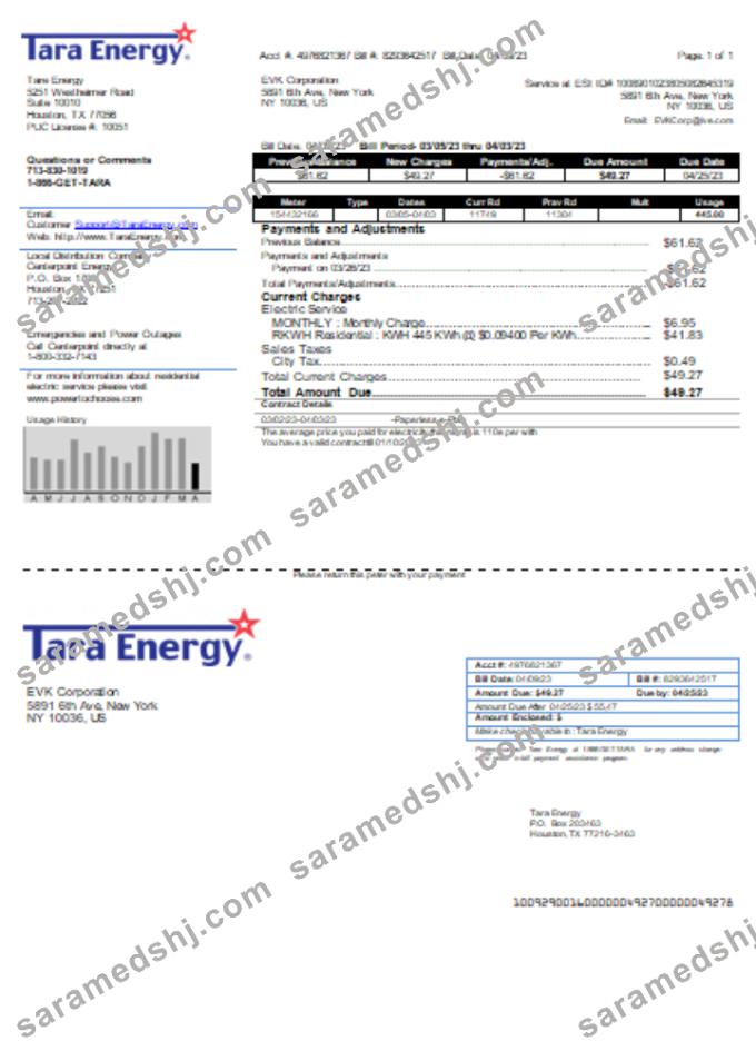 Tara Energy utility business bill, SCR